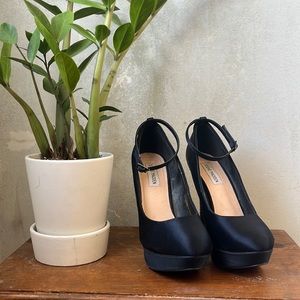 Stunning Navy Satin Rhinestone Heel Stilettos